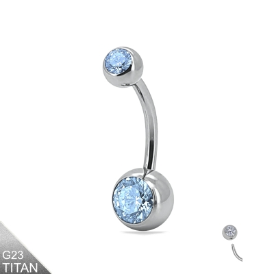 Titan Bauchnabelpiercing silber Kristalle hellblau