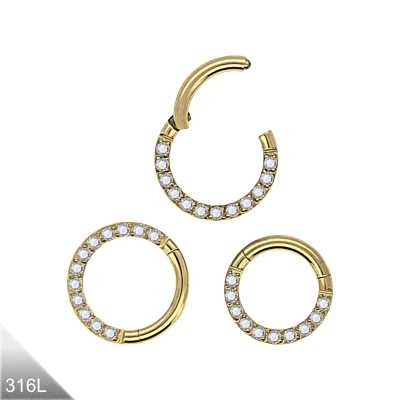 1,2mm Segmentring Clicker – Gold, [Innendurchmesser wählbar], Paved CZ Kristalle