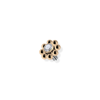 1,2 mm Dermal Anchor Aufsatz "Beaded Flower" – Rosegold, Ø 4 mm, Kristall klar