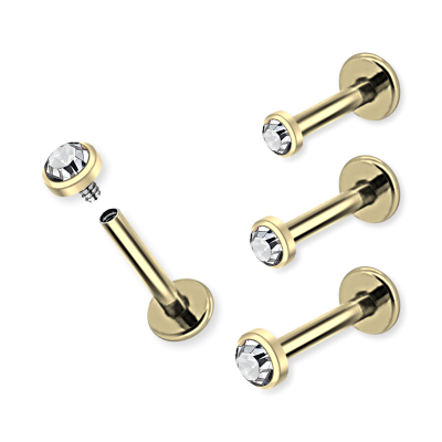 1,2mm Labret Innengewinde Kristall rund flach gold