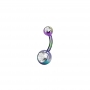 1,6mm Bauchnabelpiercing "Banana" – Regenbogen, [Stablänge wählbar 8-10mm], 2 Kristalle
