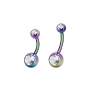 1,6mm Bauchnabelpiercing "Banana" – Regenbogen, [Stablänge wählbar 8-10mm], 2 Kristalle