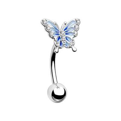 Reverse-Bauchnabelpiercing „Aeralis“ – Schmetterling, Silber/Blau, 1,6mm