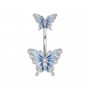 Bauchnabelpiercing „Aeralis“ – Doppel-Schmetterling, Silber/Blau, 1,6mm