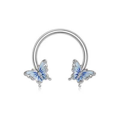 Circular Barbell „Aeralis“ – 2 Schmetterlinge Silber/Blau, 1,2mm, 10mm