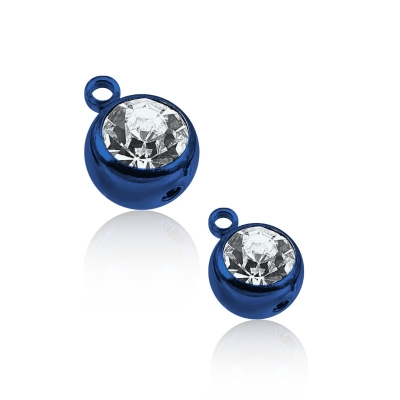 1,6mm Gewinde Bauchnabel Piercing Kugel blau Kristall klar mit Ring PVD