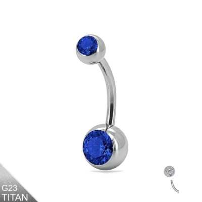 Titan Bauchnabelpiercing silber Kristalle blau