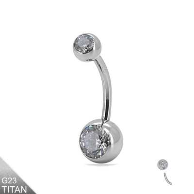 Titan Bauchnabelpiercing silber Kristalle klar