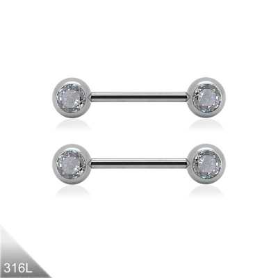 1 Paar 1,6mm Nippelpiercing Chirurgenstahl silber Kristall wählbar