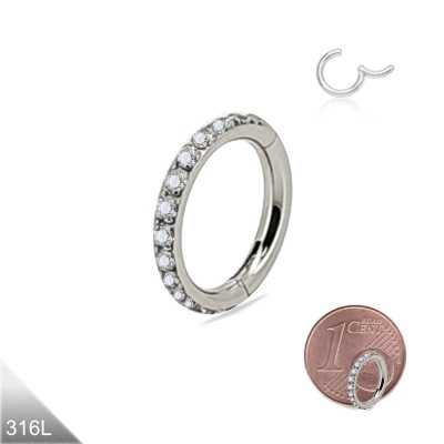 1,2mm*6mm Segmentring Clicker silber seitlich Kristalle