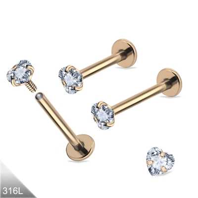 1,2mm Labret Innengewinde Kristall Herz gefasst rosegold