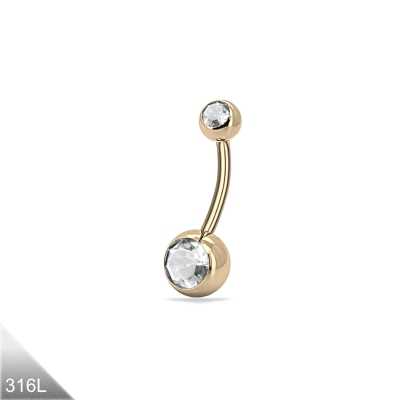 1,6mm Bauchnabelpiercing mit 2 Kristallen viele Größen