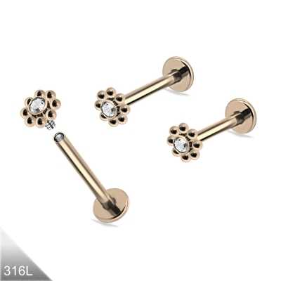 1,2mm Labret Innengewinde Blume Kristall rosegold