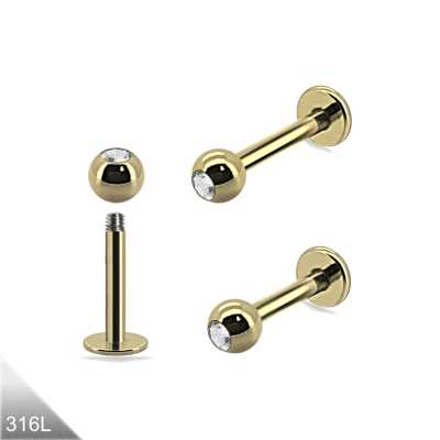 1,2mm Labret Lippenstecker mit Kristall gold